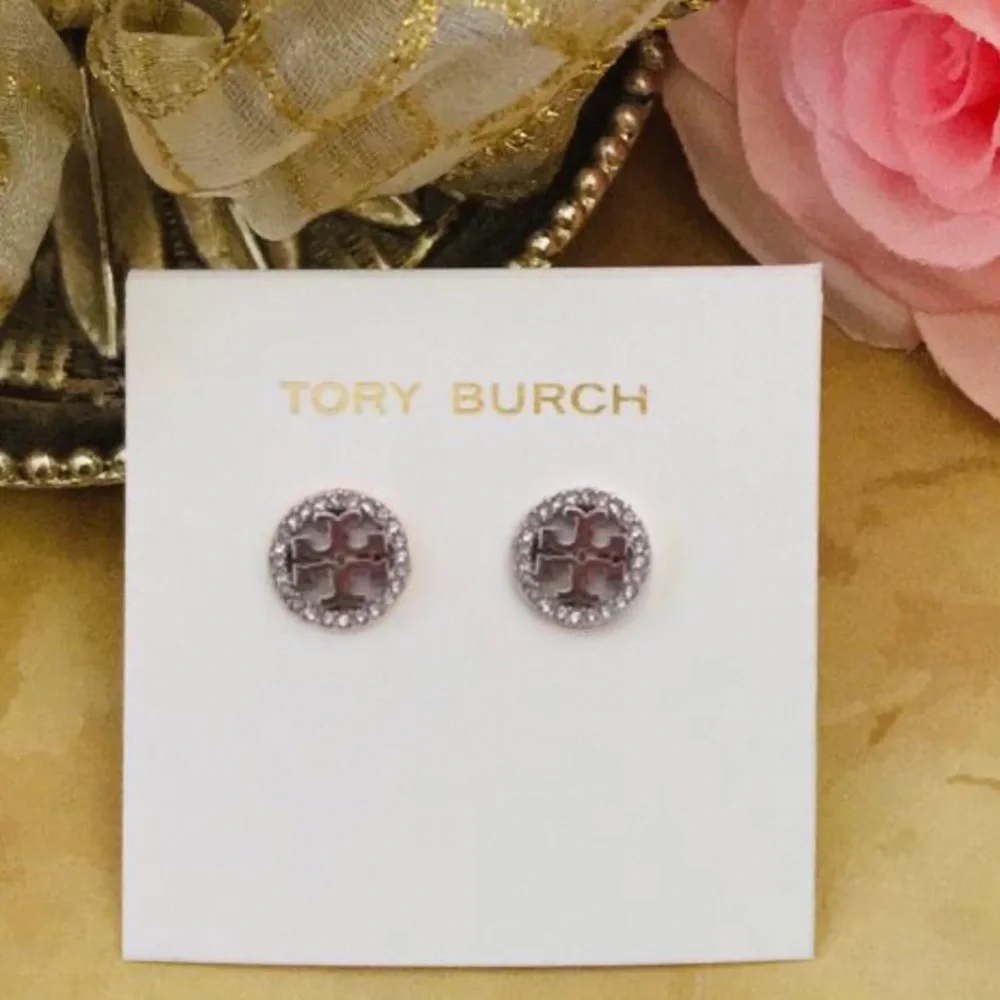 TORY BURCH • Silver Miller Circle Crystal Earrings
